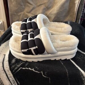 Ugg Black and White platform fur sandals